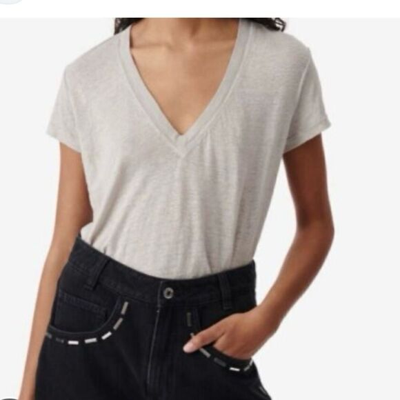 IRO Deep V Pink Linen T Shirt - Picture 5 of 10